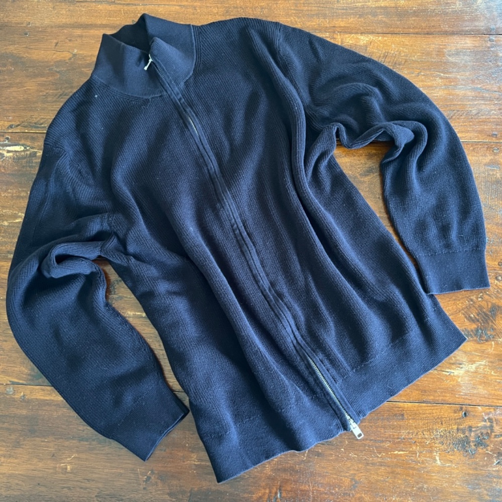 Men's H&M Navy Blue Rib Knit Two-Way Zip Cardigan Sweater L